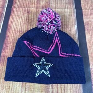 Dallas Cowboys Beanie Women Blue Pink Pom Fold Over Cuffed Winter Hat Big Logo
